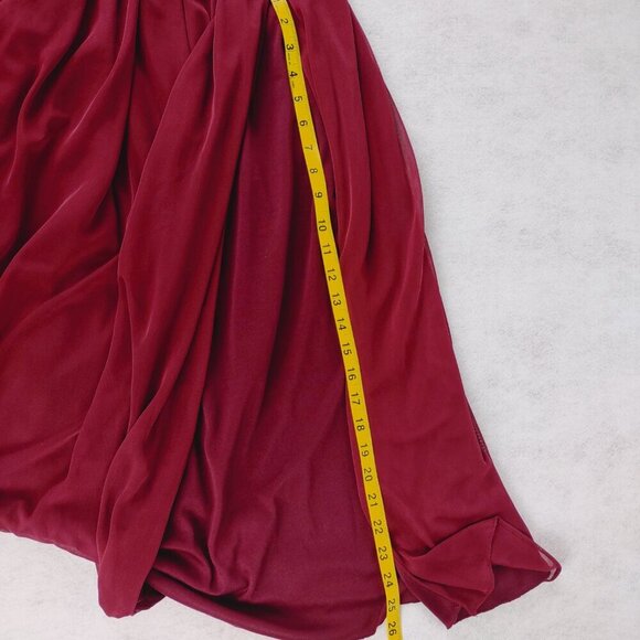 David’s Bridal Bridesmaid Lace Dress, 26 inch thigh slit. Wine Color Size 6 - Picture 11 of 14